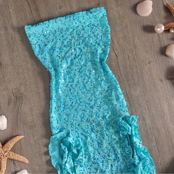 Handmade Mermaidcore Fairy Sequined Ruffle Dress - Acqua Blue - Size Small - Picture 6 of 8